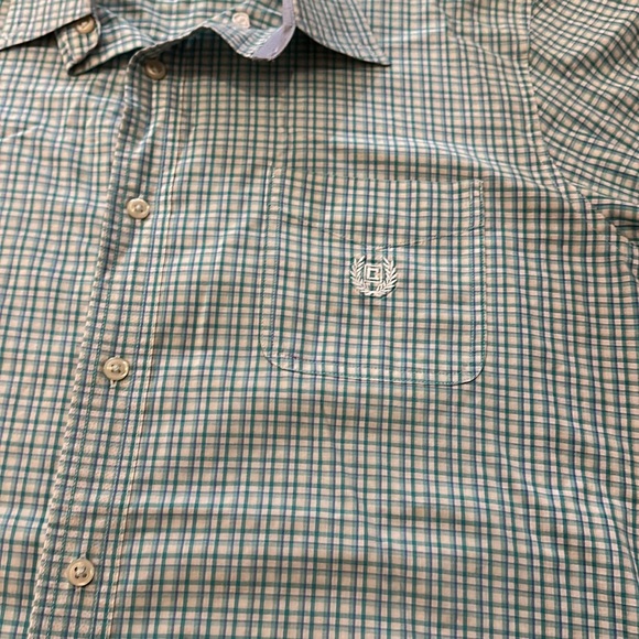 Chaps Green Blue White Plaid Button Down Short Sleeve Dress Casual Shirt Size XL - Picture 2 of 11